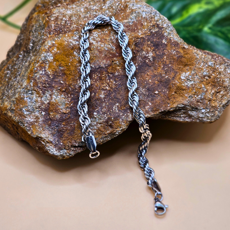 Stainless Steel Gents Bracelet – Rope Style (4mm | 8 Inches)