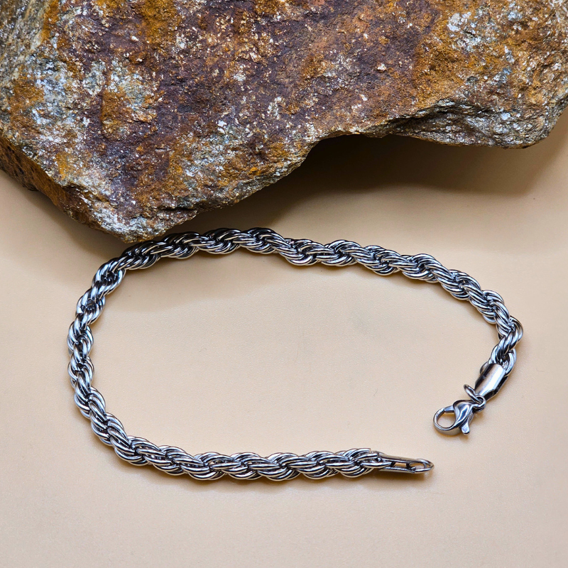 Stainless Steel Gents Bracelet – Rope Style (4mm | 8 Inches)