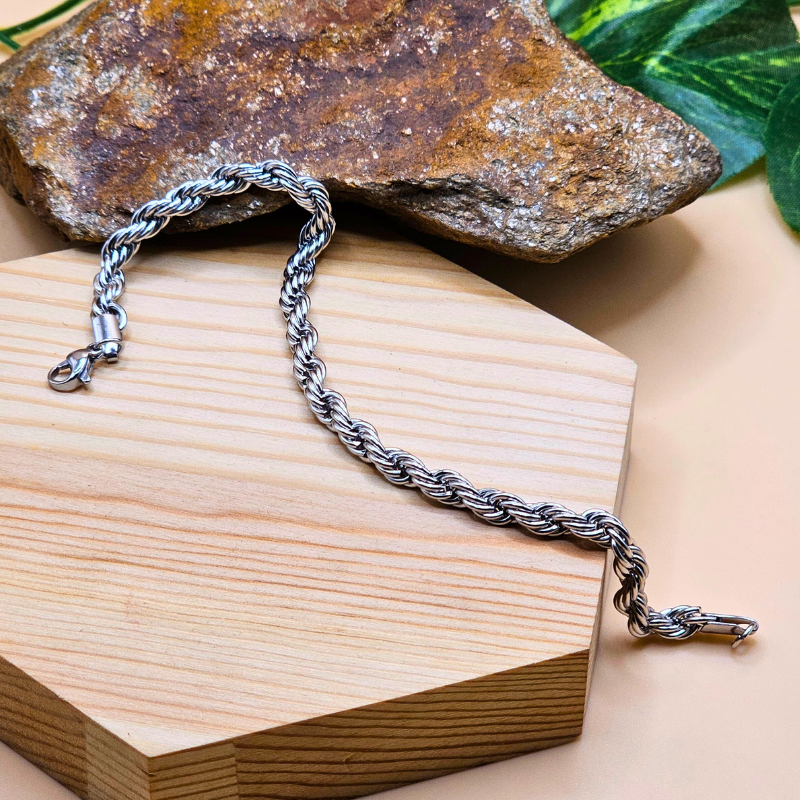 Stainless Steel Gents Bracelet – Rope Style (4mm | 8 Inches)