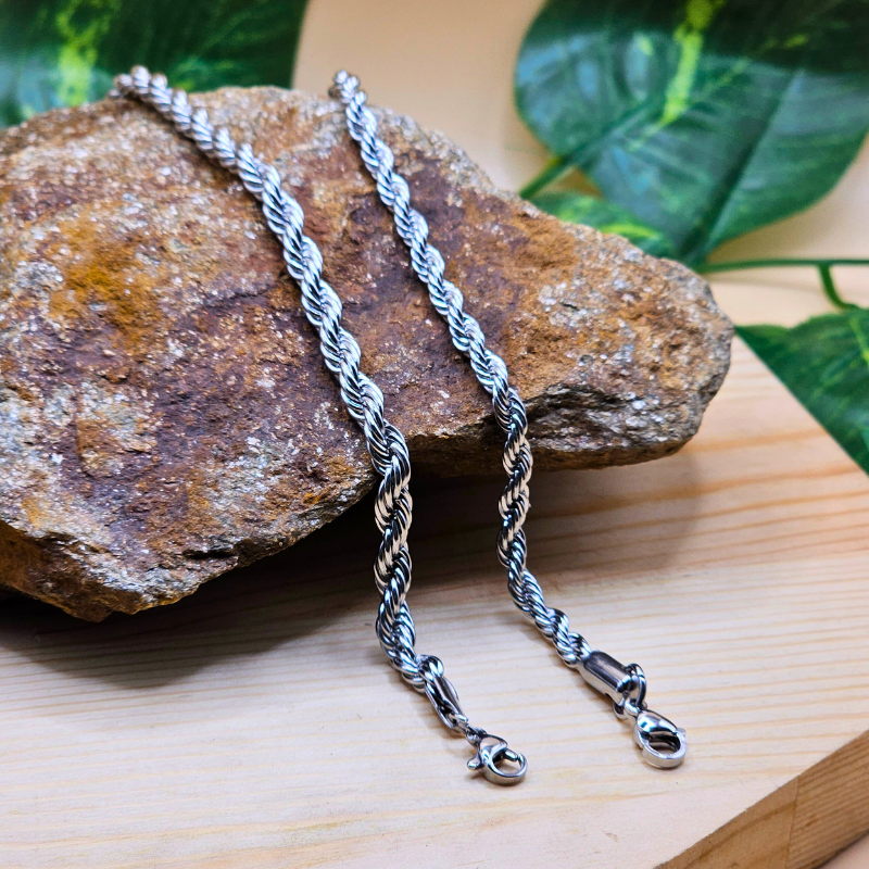 Stainless Steel Gents Bracelet – Rope Style (4mm | 8 Inches)