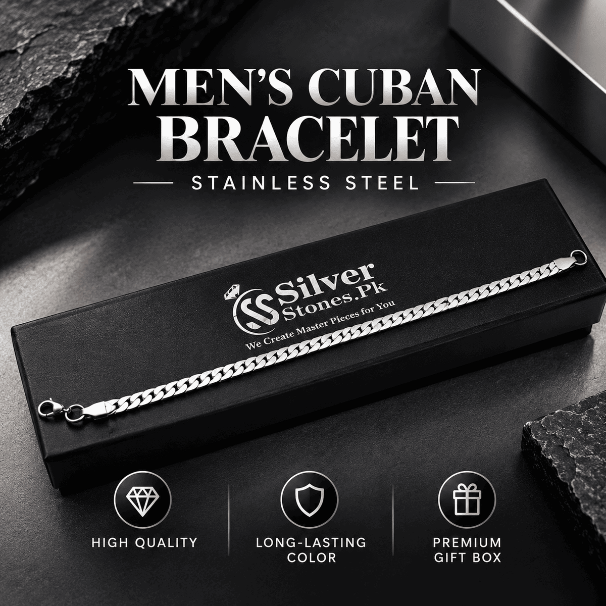Men’s Cuban Bracelet – Stainless Steel | Silverstones.pk