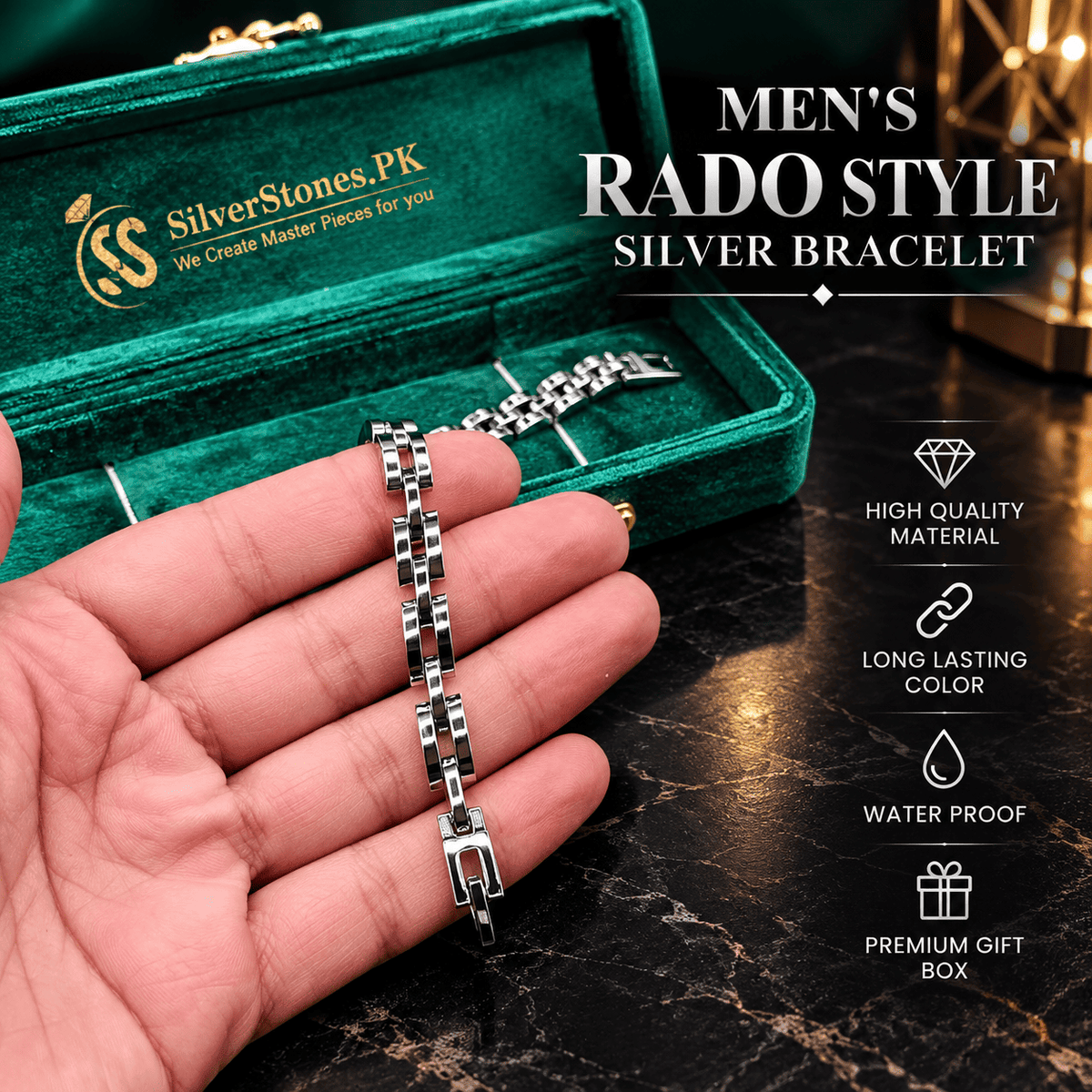 Rado Style Silver Stainless Steel Bracelet for Men – Long-Lasting Finish