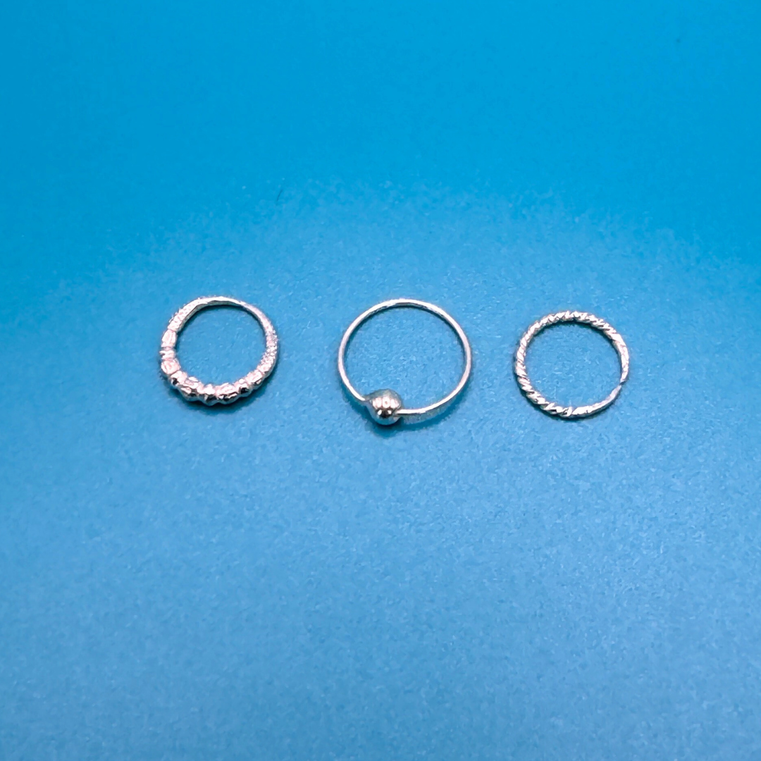 Pack of 3 Silver Nose Rings