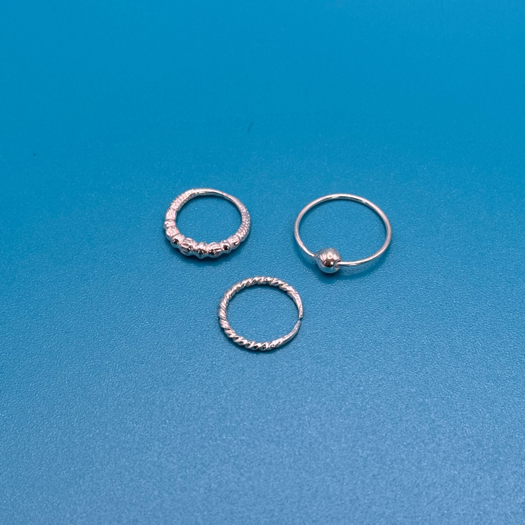 Pack of 3 Silver Nose Rings