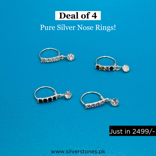 Pack of 4 Silver Nose Rings