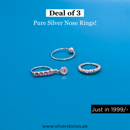 Pack of 3 Silver Nose Rings