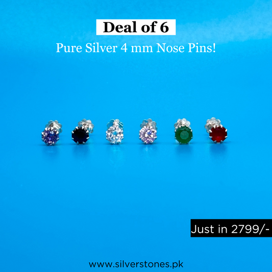 Pack of 6 Silver Nose Pins