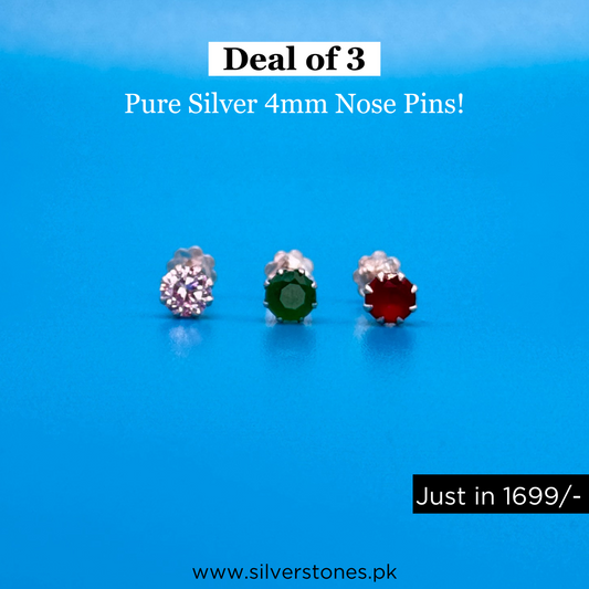 Pack of 3 Silver Nose Pins