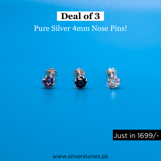 Pack of 3 Silver Nose Pins