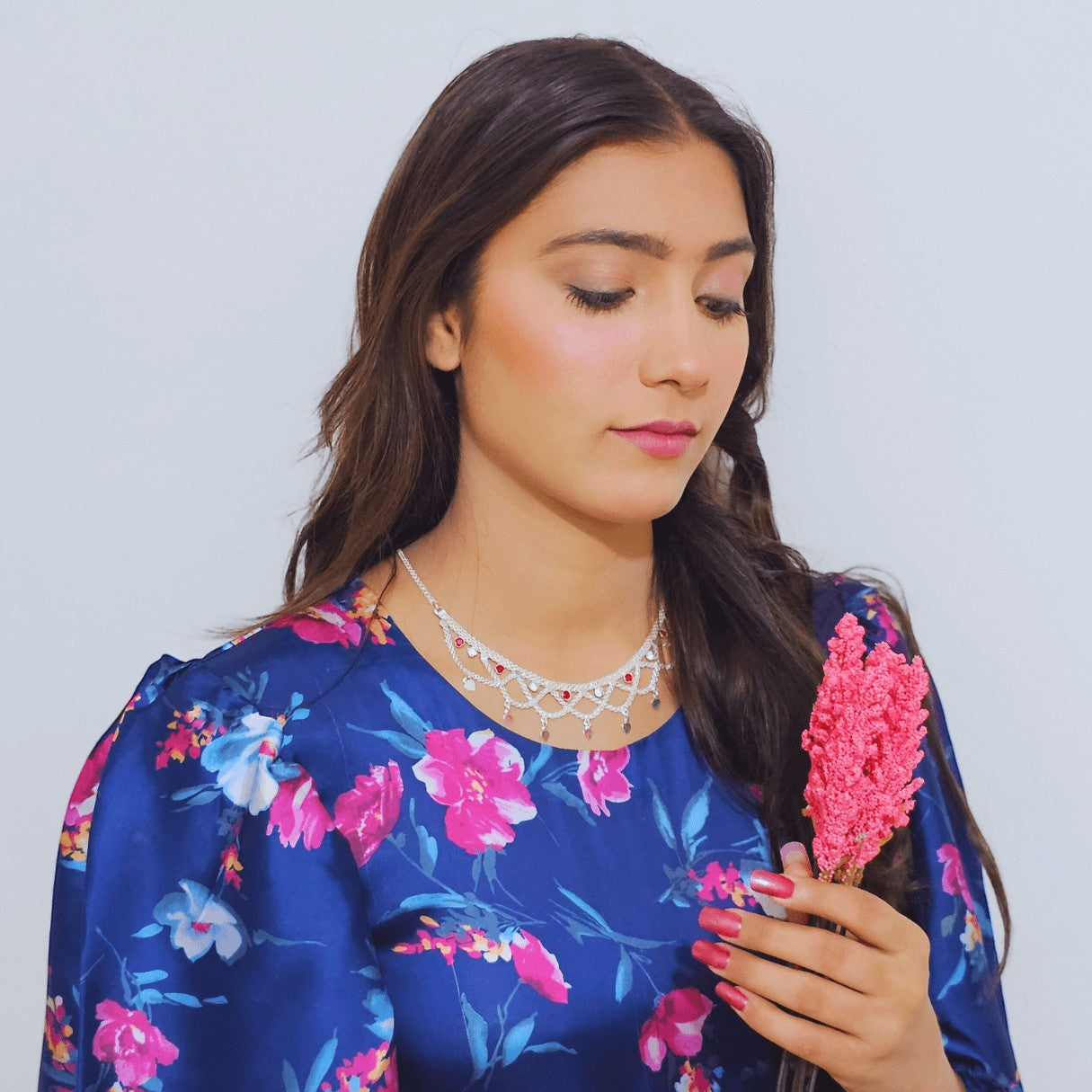 Vintage Turkish Style Pure Silver Necklace with Zircon Stones