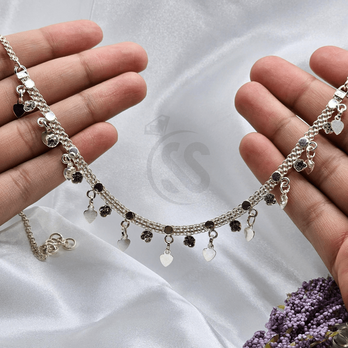 Vintage Turkish Style Pure Silver Necklace with Zircon Stones