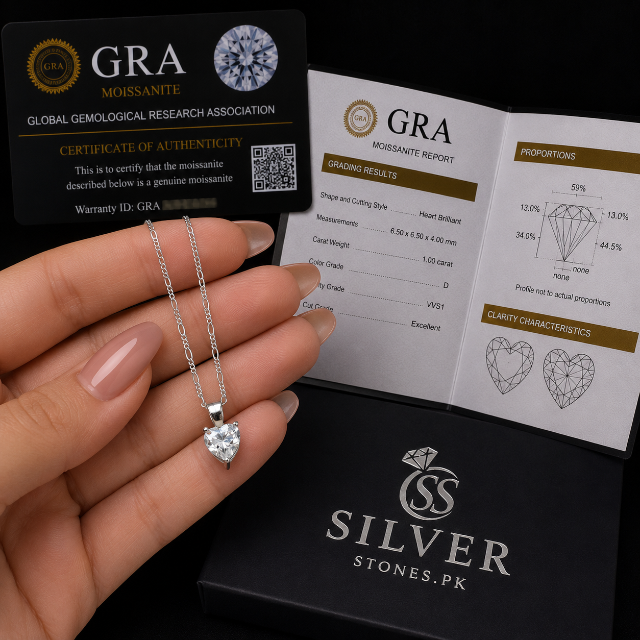 Moissanite Diamond Pendant with Italian 925 Sterling Silver Figaro