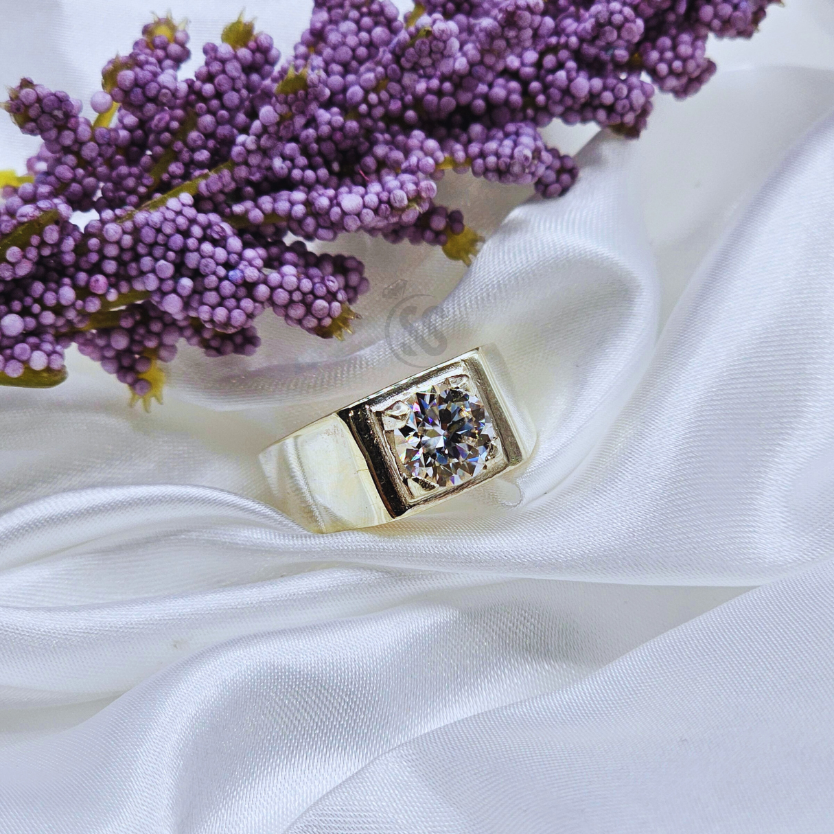 Moissanite Gents Silver Ring