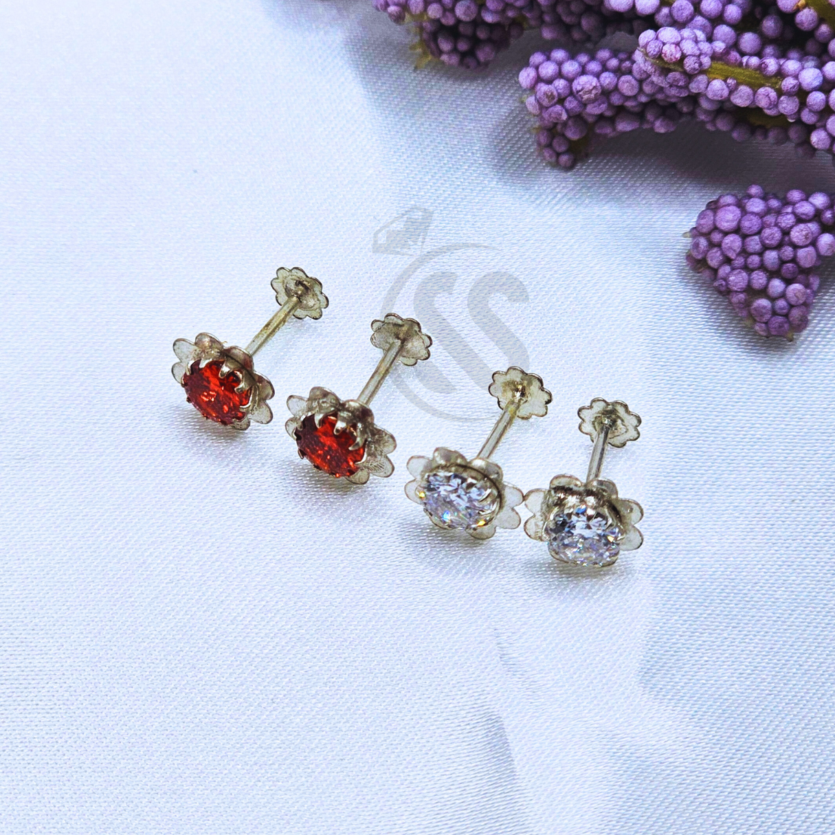 Zircon Silver (Chandi) Ear Pins (Tops) - SilverStones.Pk
