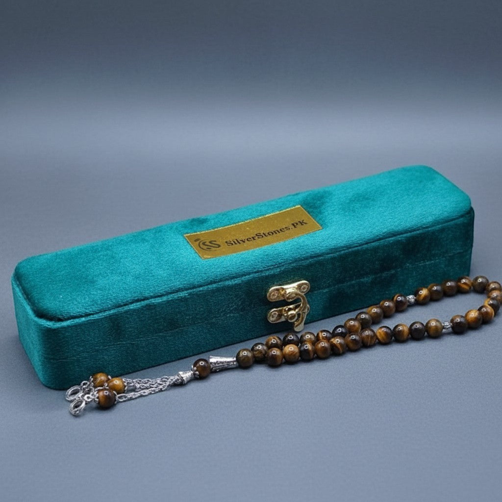 Natural Tiger Stone Tasbih 33 Beads Silverstones.pk
