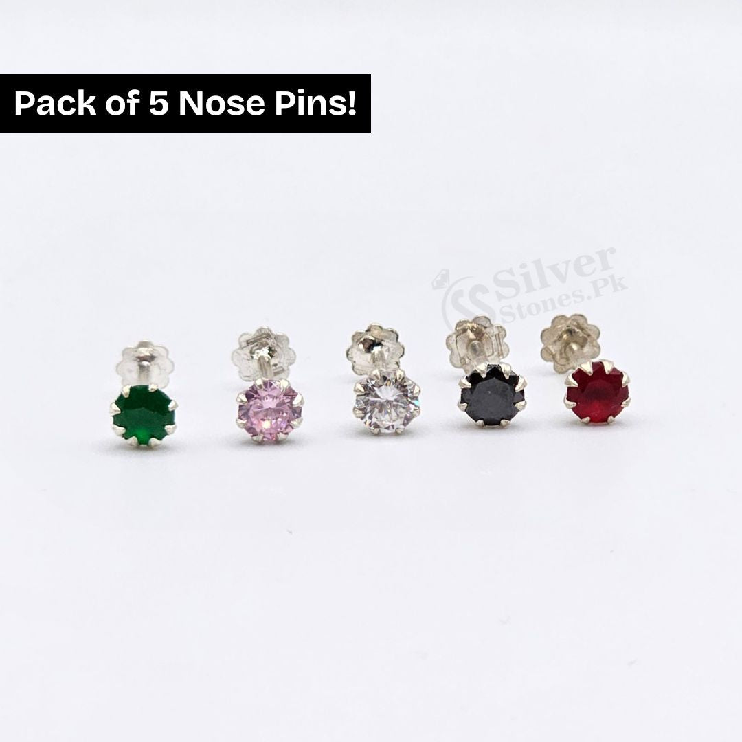 Pack of 5 Silver Nose Pins