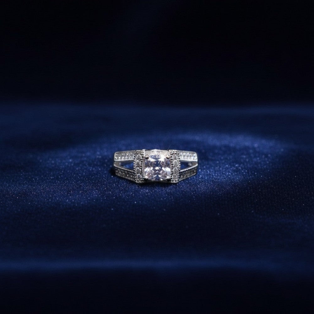 Pave white zircon side stones rhodium plated 925 Italian silver moissanite ring Silverstones Pakistan