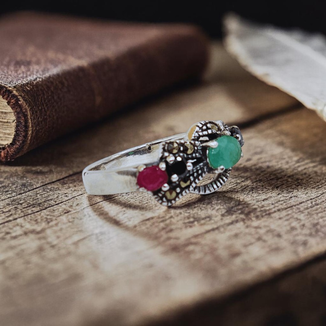 Real Ruby & Emerald 925 Silver Ring