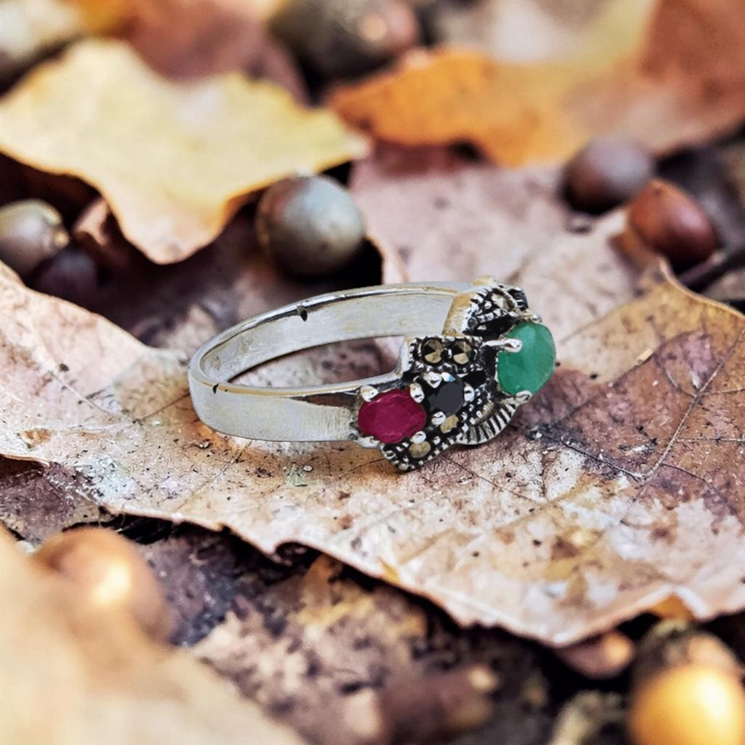 Real Ruby & Emerald 925 Silver Ring