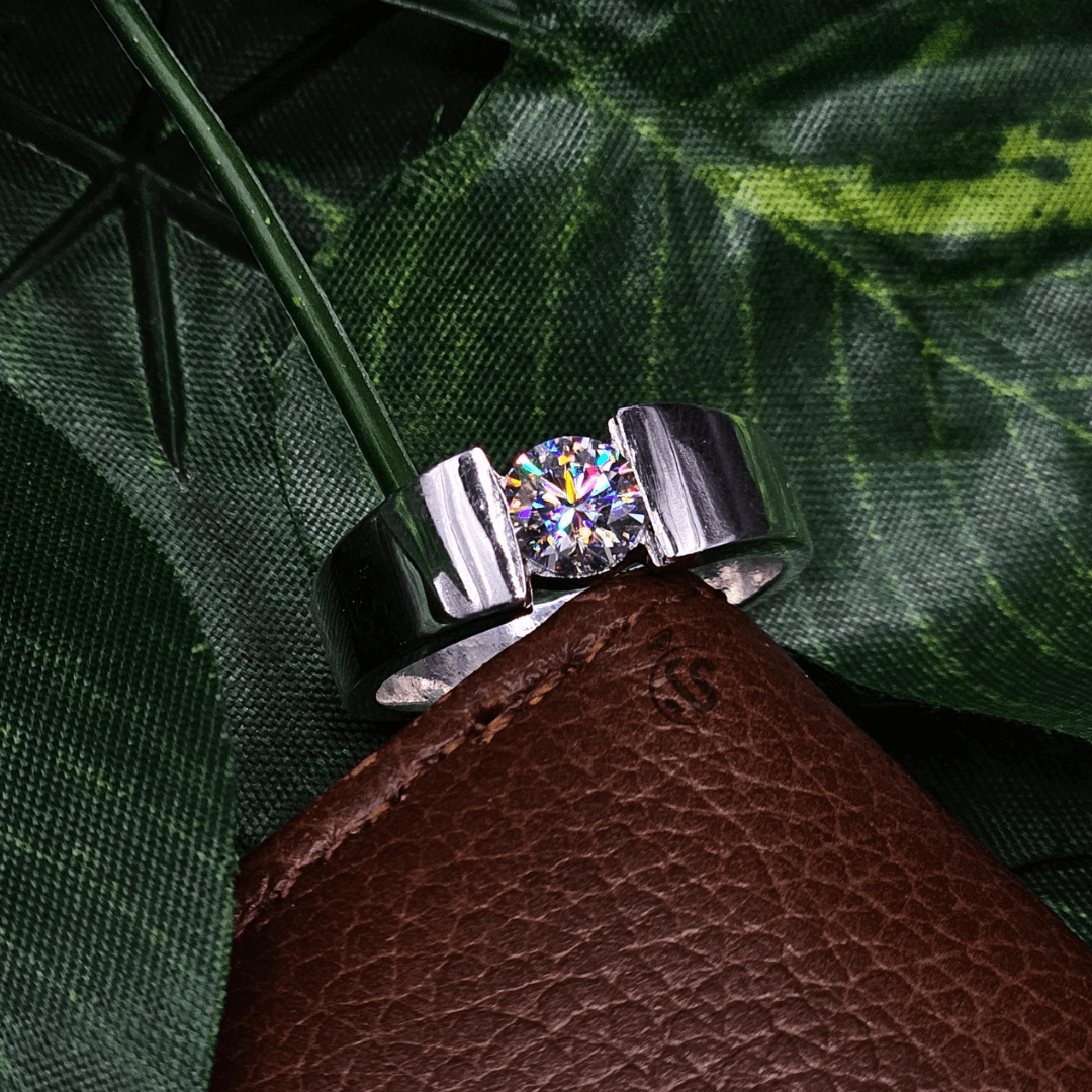 Moissanite Gents Silver Ring