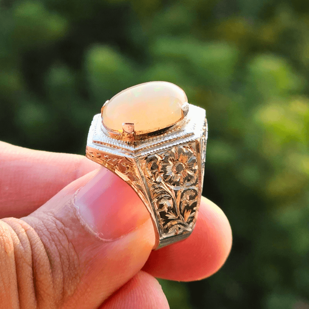 Handmade Pure Silver Opal Stone Ring for Gents
