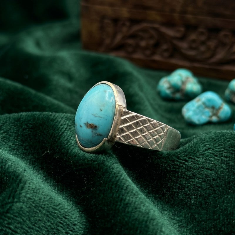 Premium Men's Ring with Real Shajri Feroza Stone