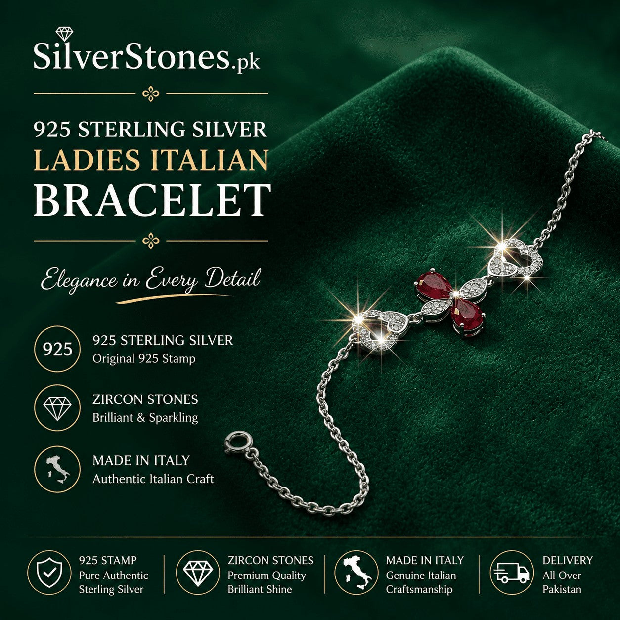 Premium Zircon Stone Bracelet Made with 925 Silver
