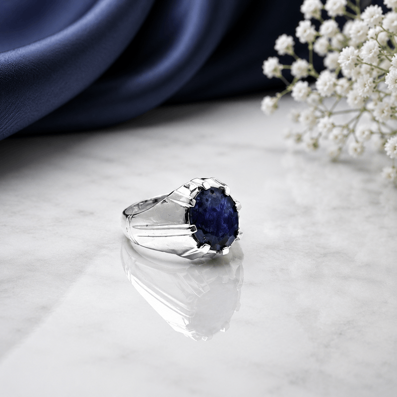 Premium handcrafted African blue sapphire ring in pure silver