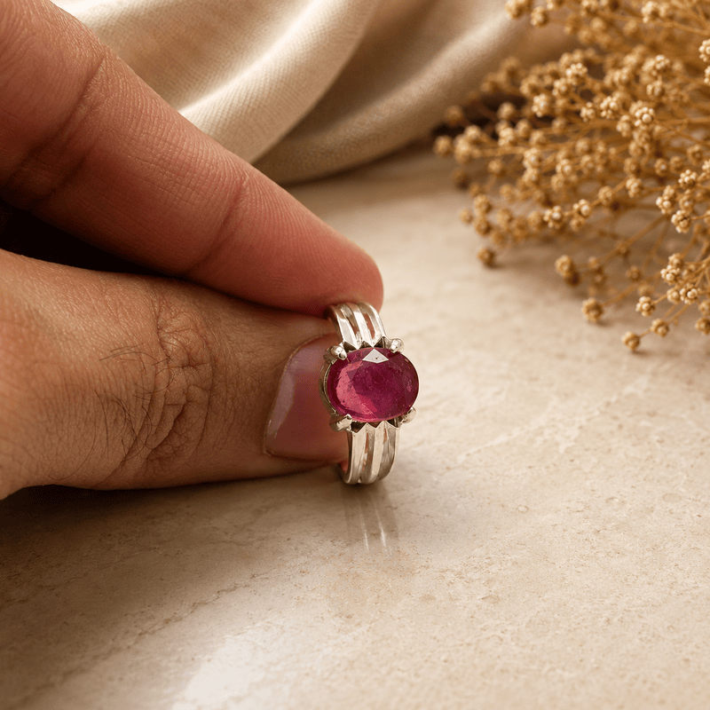 Premium handcrafted African ruby ring in pure silver