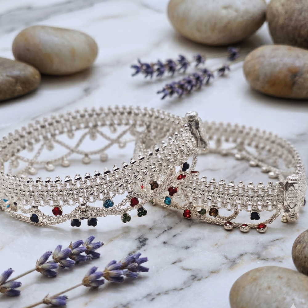 Pure Chandi Payal Zircon Stones Heavy Silver Pakistan