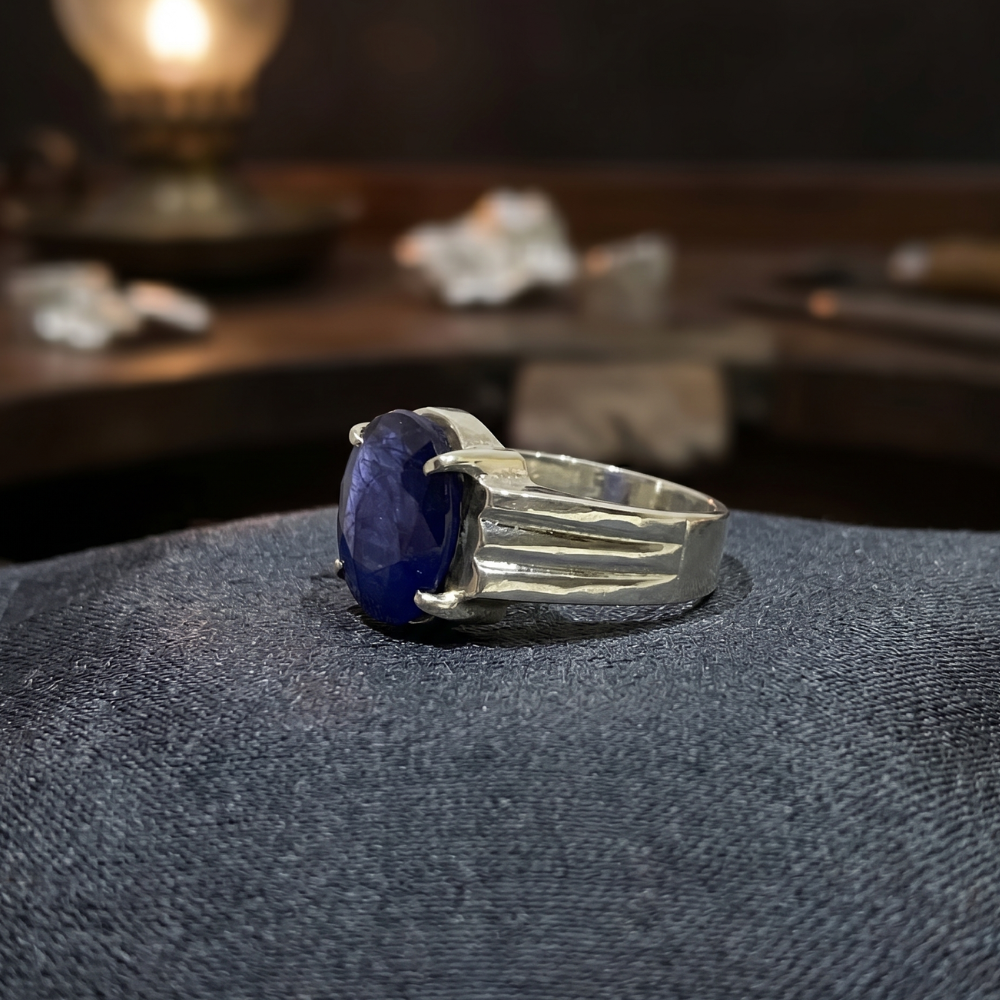 Pure silver band detail 7 carat African blue sapphire gents ring Silverstones.pk Pakistan