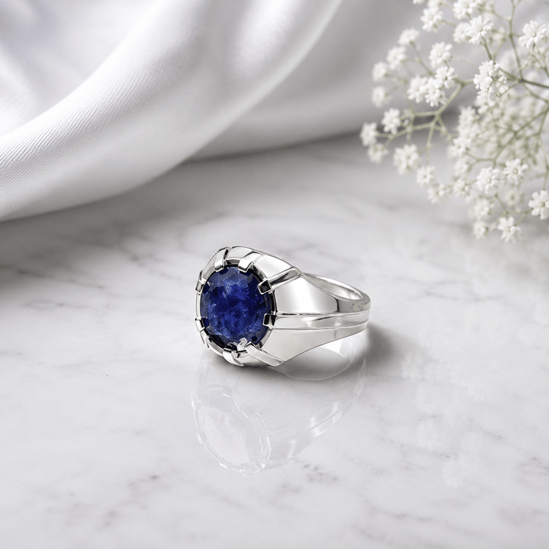 Real African Blue Sapphire 6 carat pure silver ring for gents