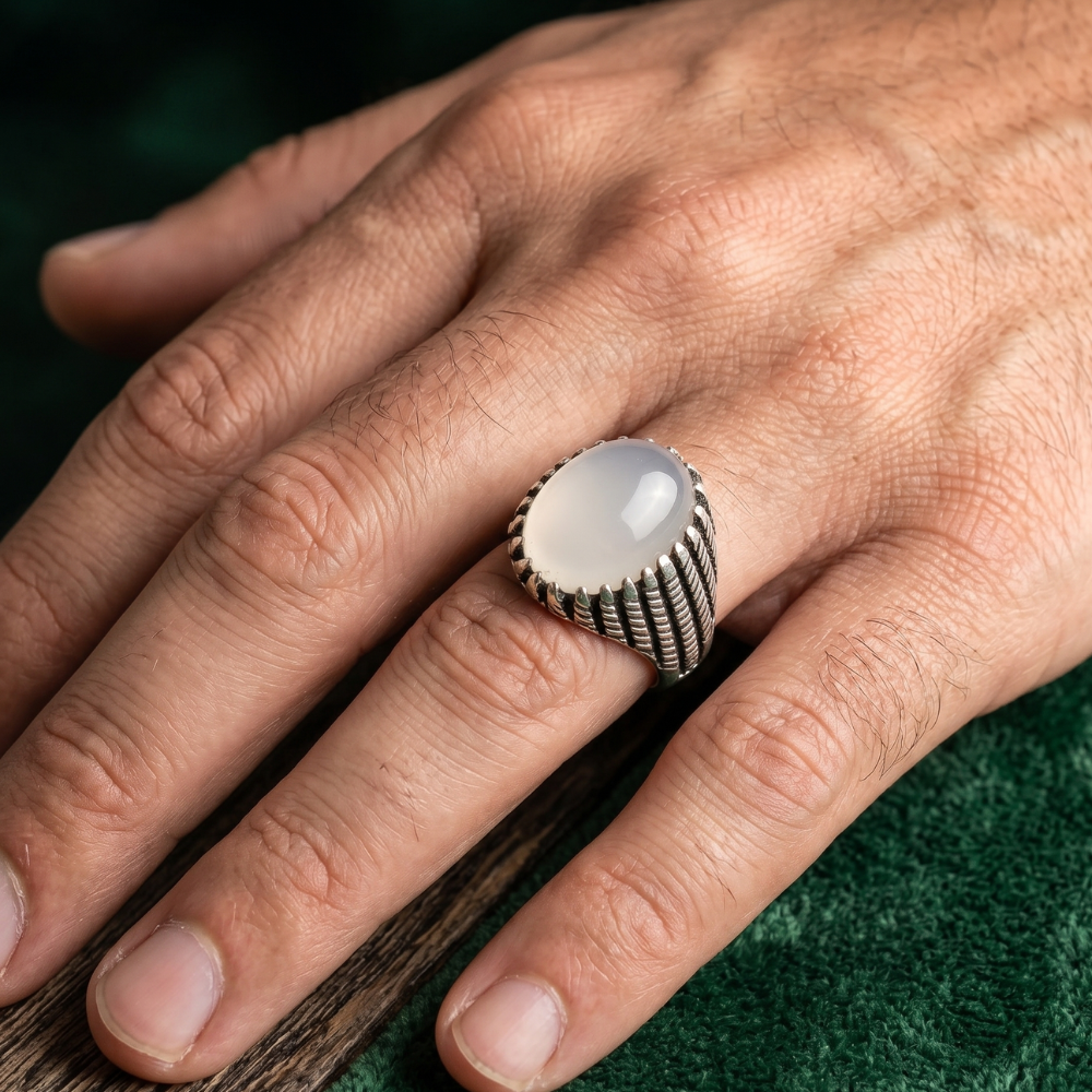 Real Dur-e-Najaf Turkish Ottoman black silver ring gift packaging men Silverstones.pk Pakistan
