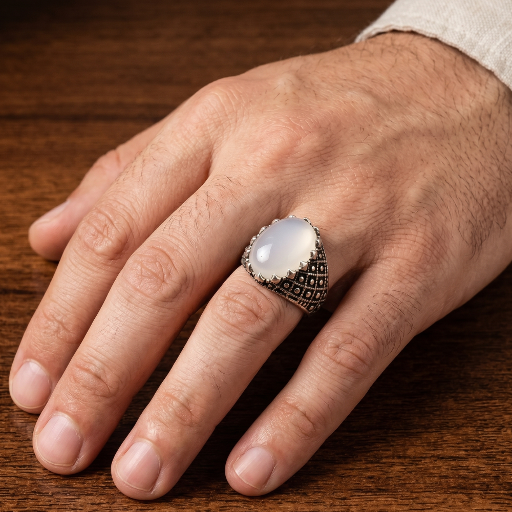 Real Dur-e-Najaf cabochon ring men black polish Turkish Ottoman pure silver Silverstones.pk Pakistan