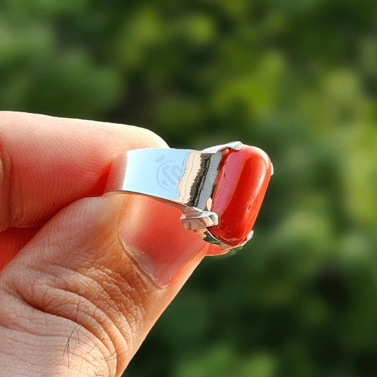 Real Red Coral (Marjan) chandi Rings online in Pakistan