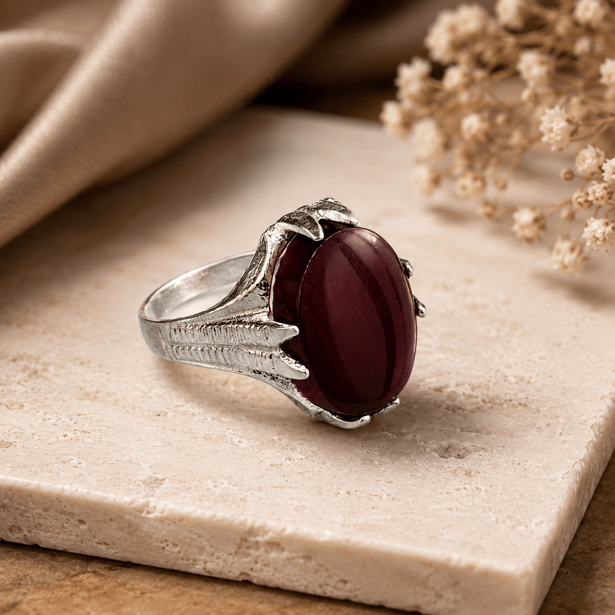 Real dark brown Irani Aqeeq pure silver ring for mens