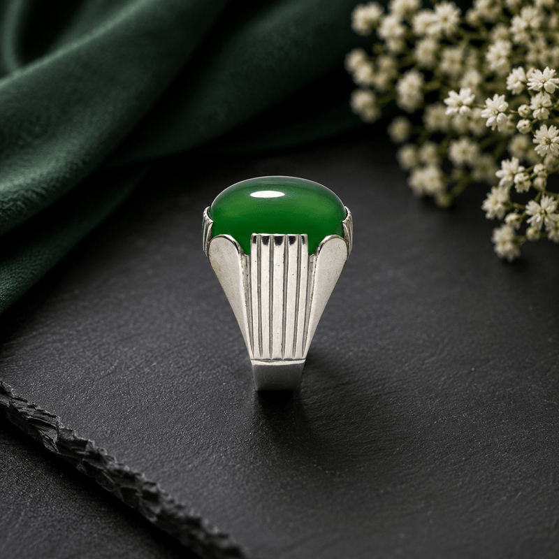 Real green Aqeeq pure silver ring for men