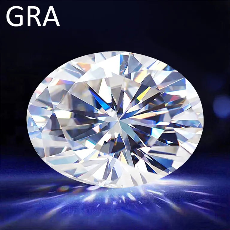 Real oval moissanite loose diamond GRA certified 2 carat D color VVS clarity brilliant cut on white background