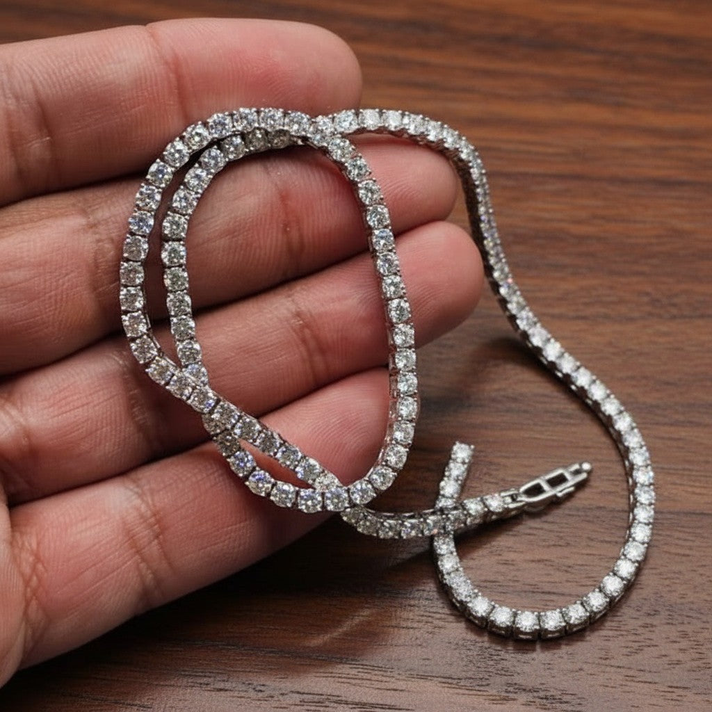 Rhodium coated moissanite diamond chain with brilliant shine.