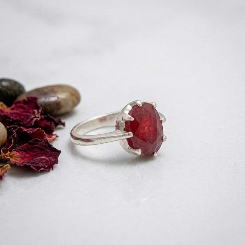 Ruby silver ladies ring 