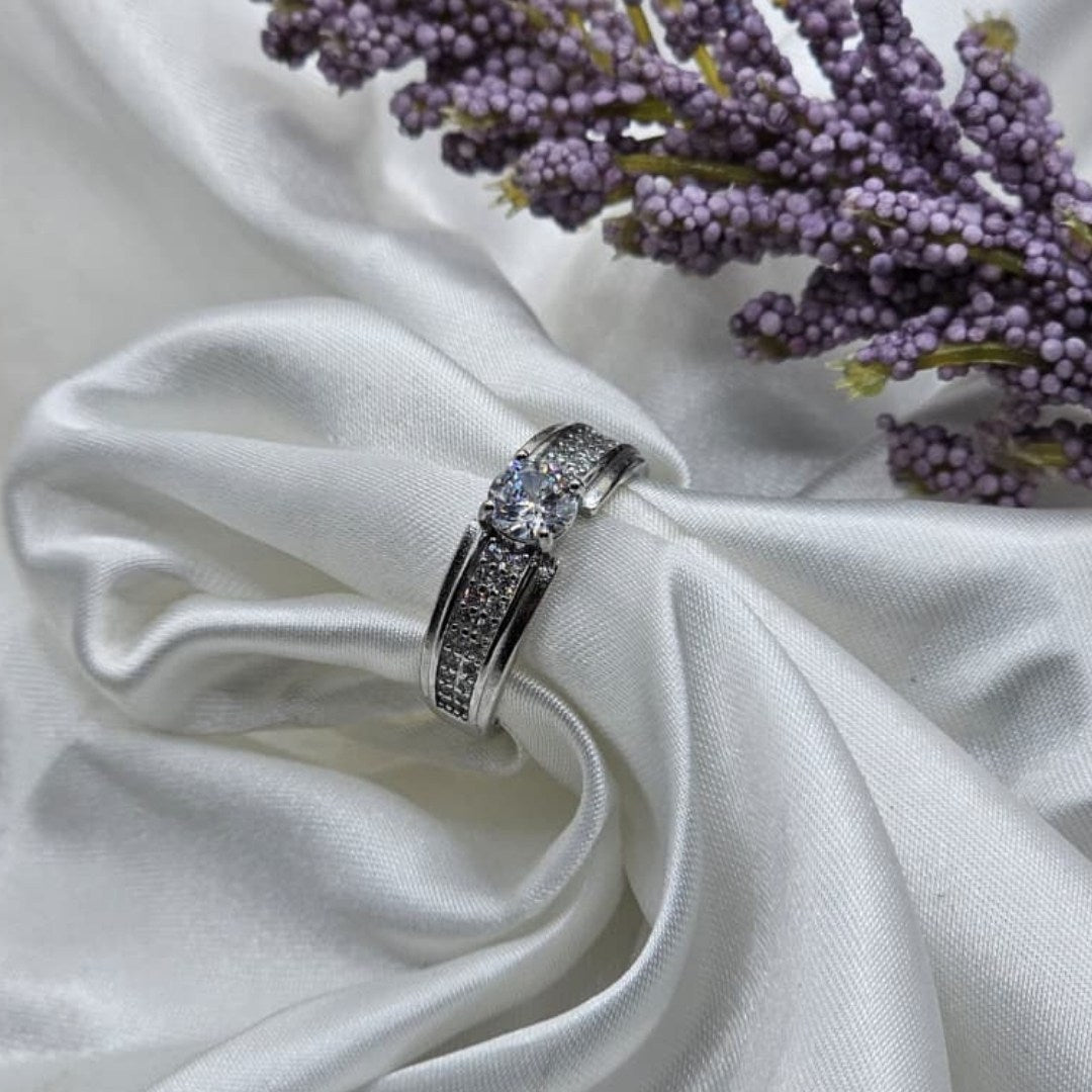 Italian Silver Adjustable Ring – 925 Sterling Silver with White Zircons