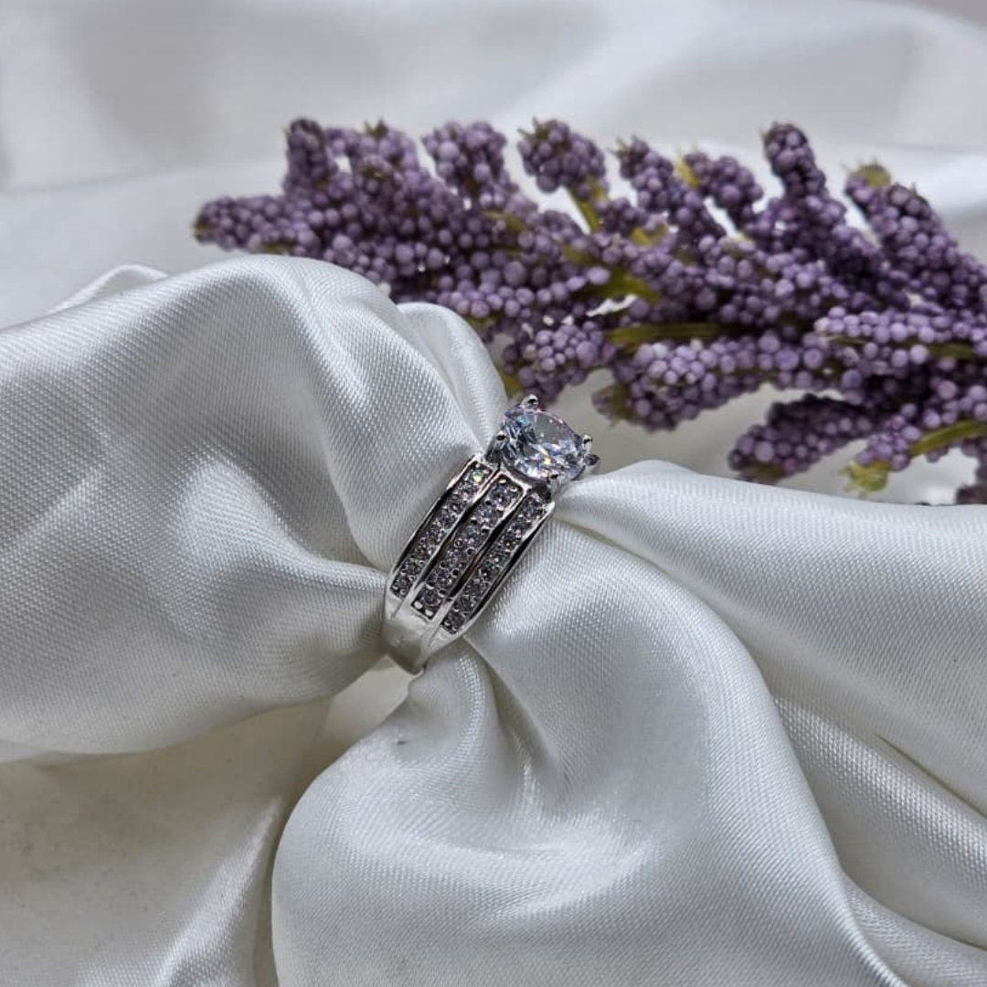 Italian Silver Adjustable Ring – 925 Sterling Silver with White Zircons
