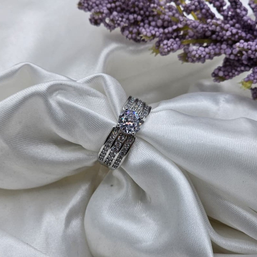 Italian Silver Adjustable Ring – 925 Sterling Silver with White Zircons
