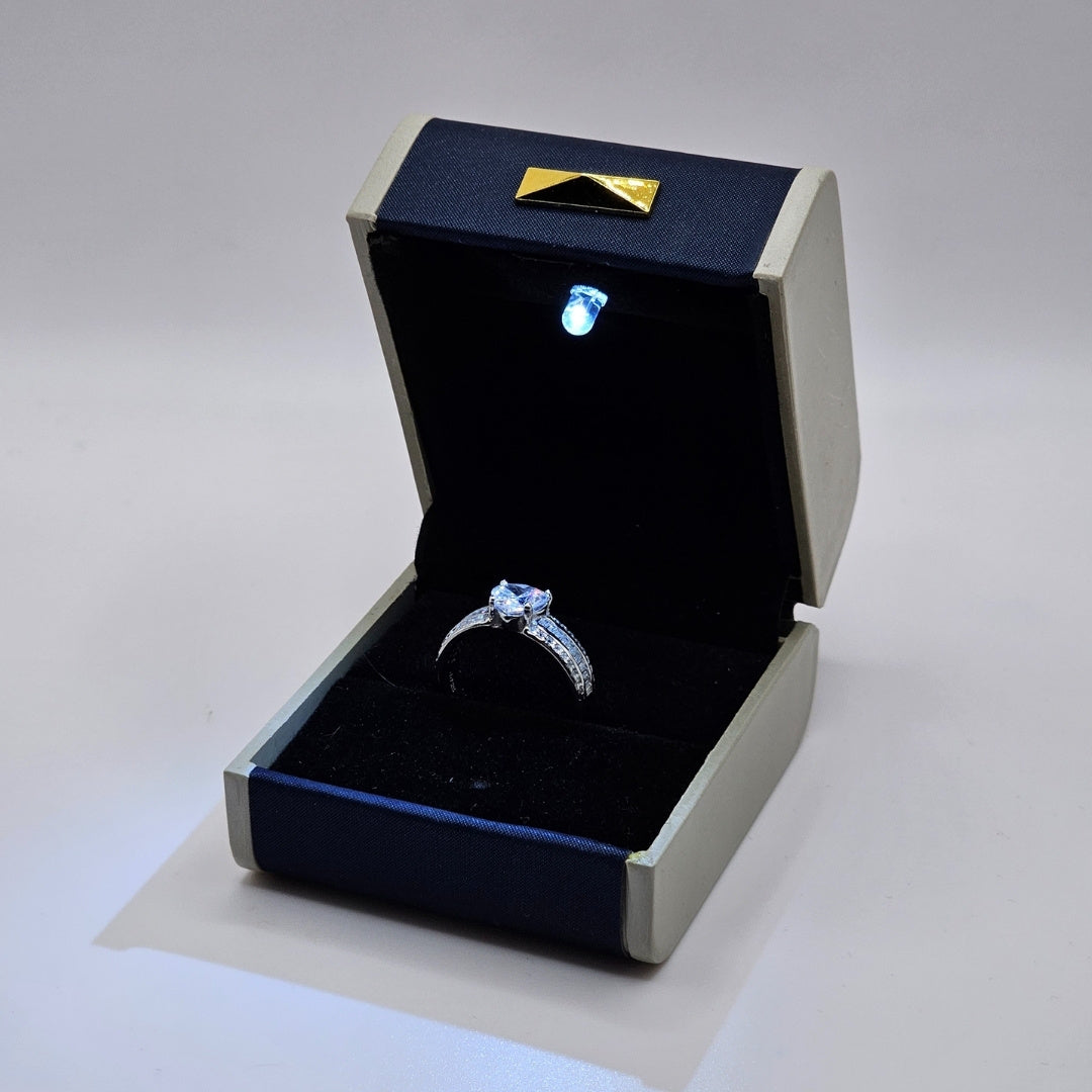 Italian Silver Adjustable Ring – 925 Sterling Silver with White Zircons