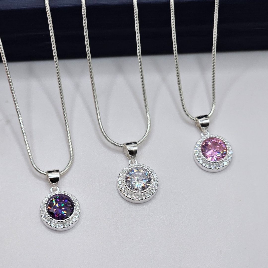 Genuine Italian 925 Sterling Silver Pendant Set with Zircon Stones