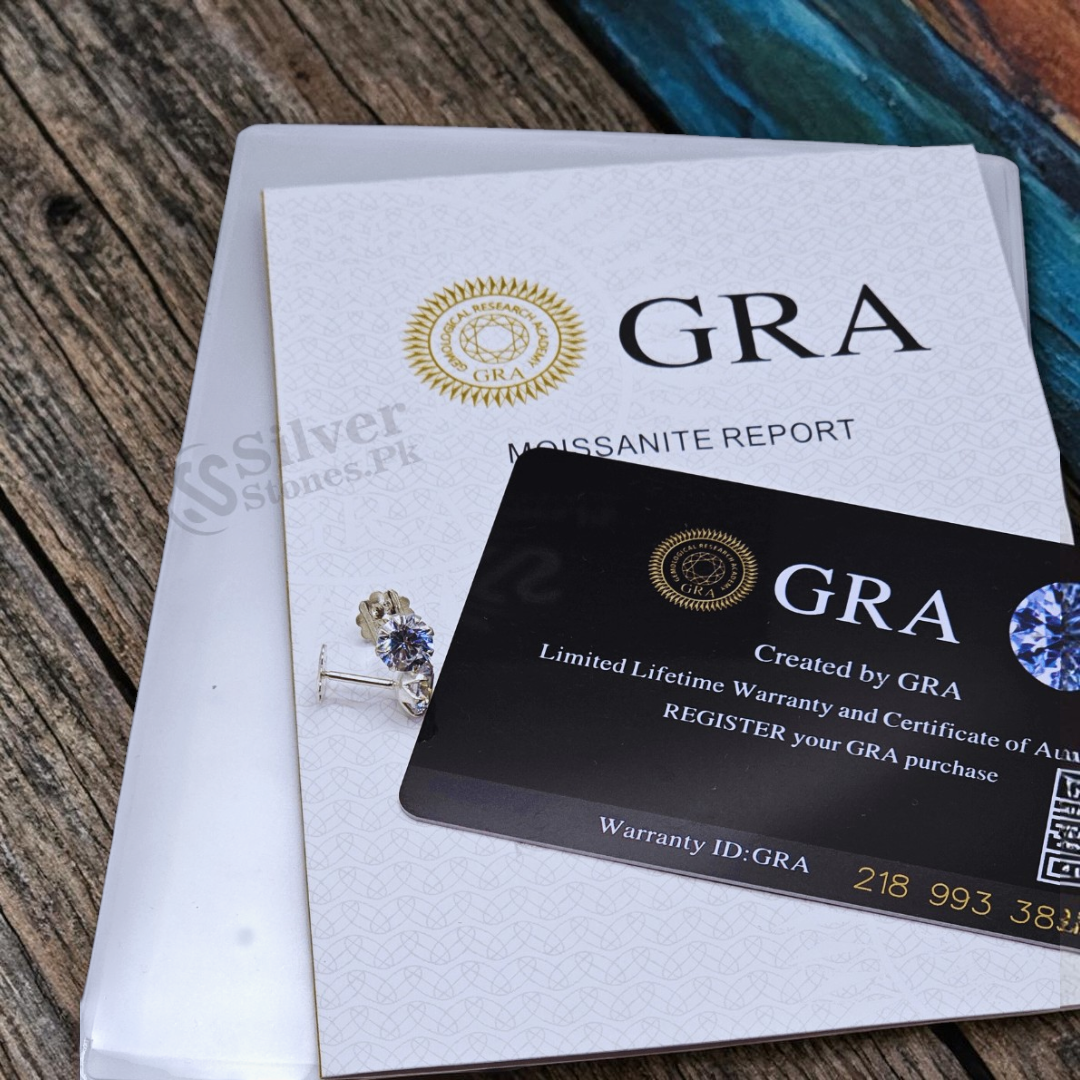 Two GRA certificates 6mm 0.8 carat moissanite diamond earpins pair Silverstones Pakistan