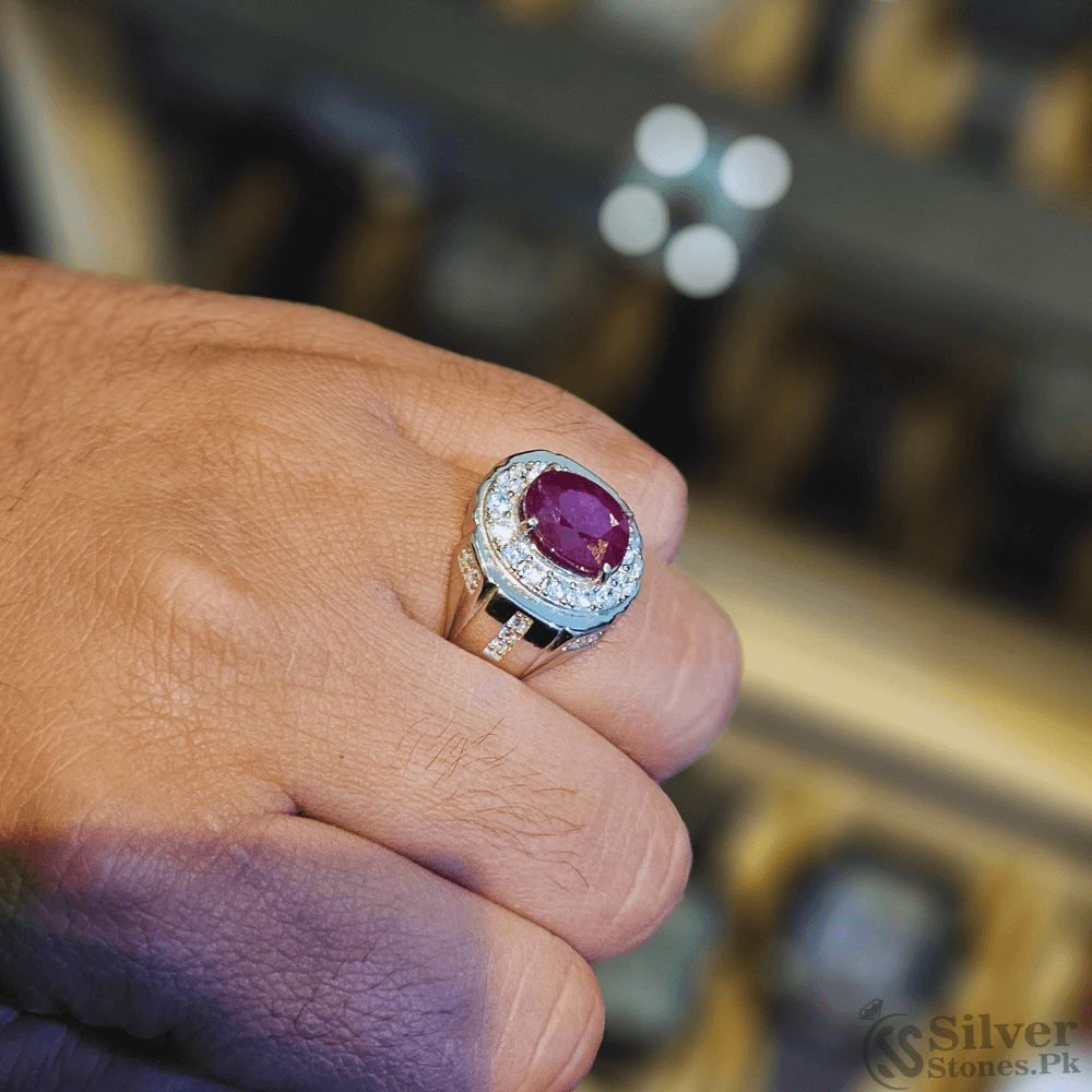 Real Ruby Stone Italian Silver Ring for Men