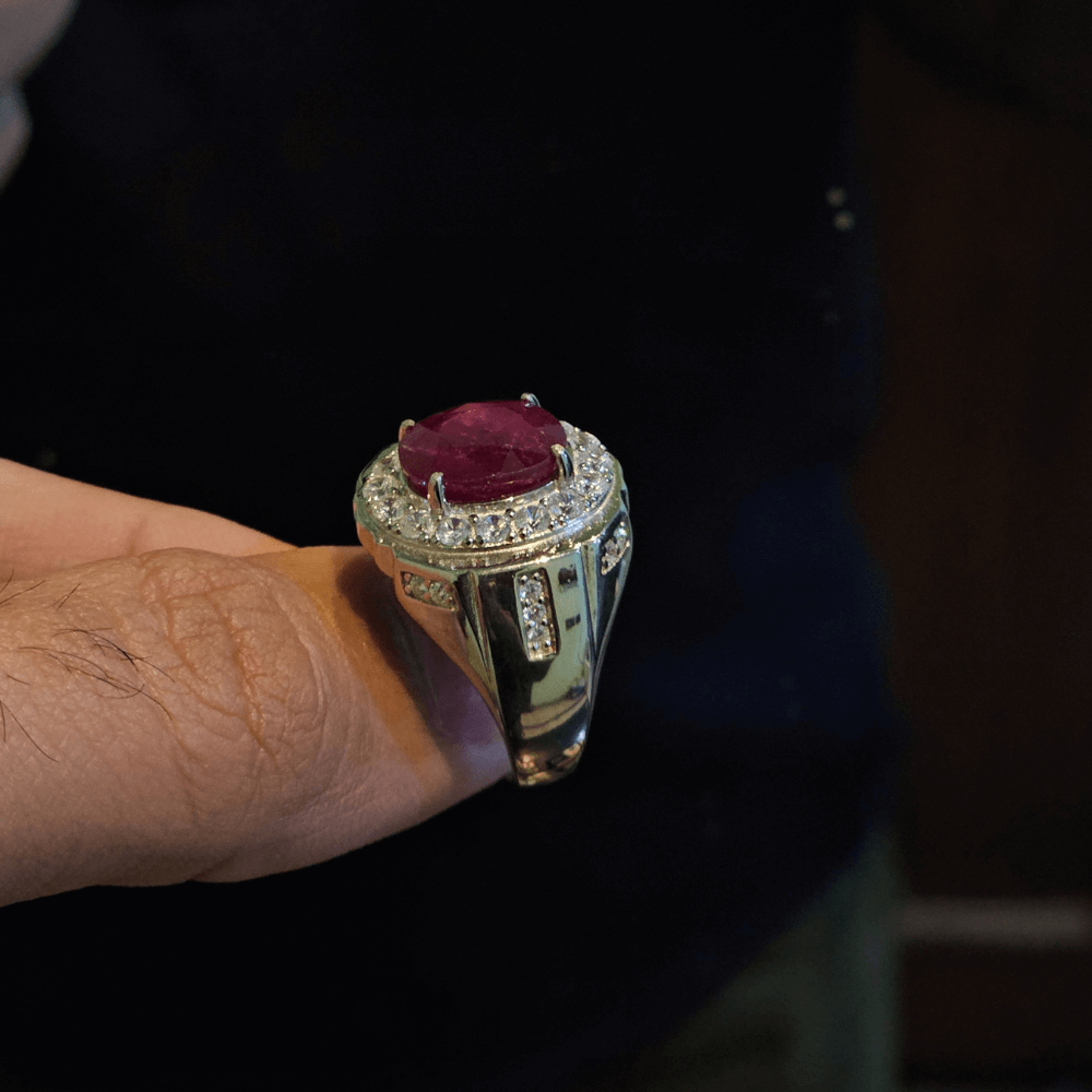 Real Ruby Stone Italian Silver Ring for Men