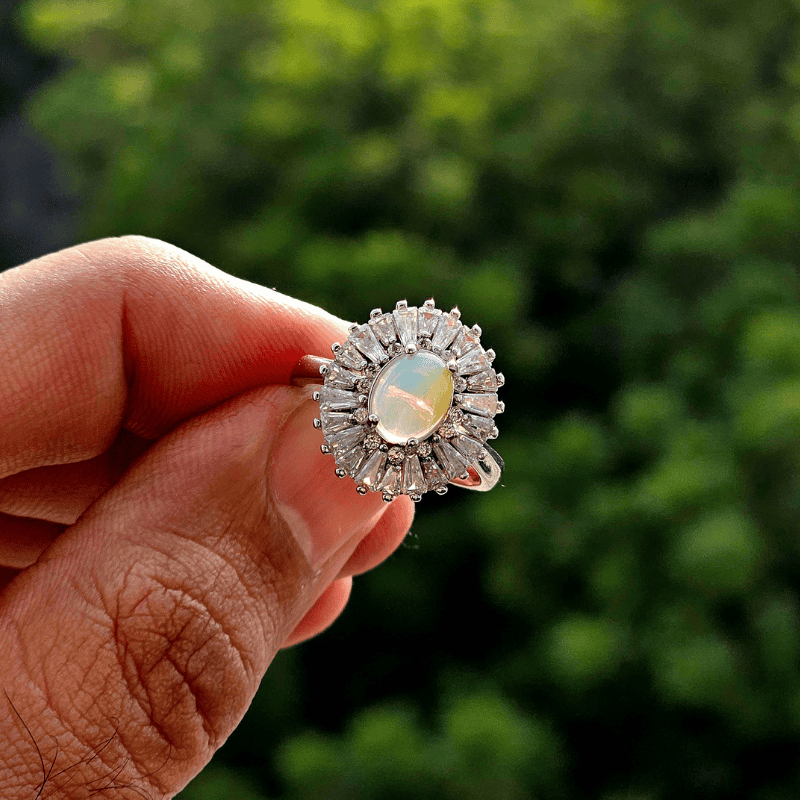 Real Ethiopian Opal Stone 925 Italian Silver Ring for Ladies