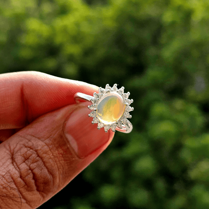 Real Ethiopian Opal Stone 925 Italian Silver Ring for Ladies